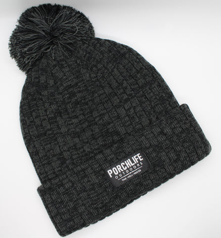 dark heather grey pom-pom beanie