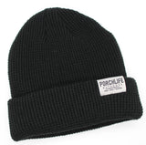 black waffle-knit beanie