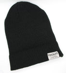 black waffle-knit beanie