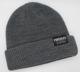 dark grey waffle-knit beanie