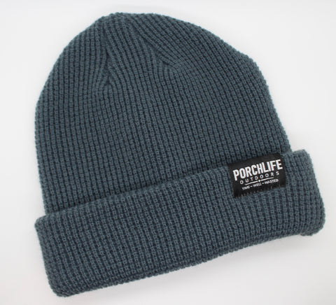 steel blue waffle-knit beanie