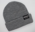 light grey waffle-knit beanie